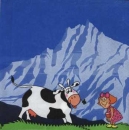 Serviette auf der Alp, Mädchen mit Kuh, Rarität